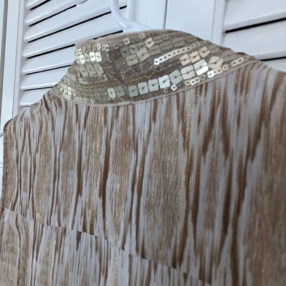 Chicos Vest sz S (0) Sheer Python Flowy sleeveless Champagne Sequin Peach Stripe - Picture 8 of 11